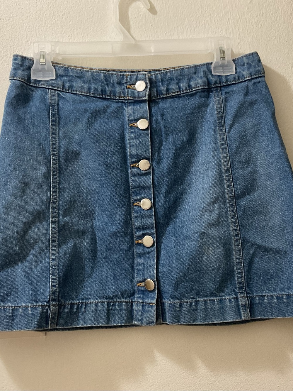 H&M Blue Button-Front Denim Mini Skirt
